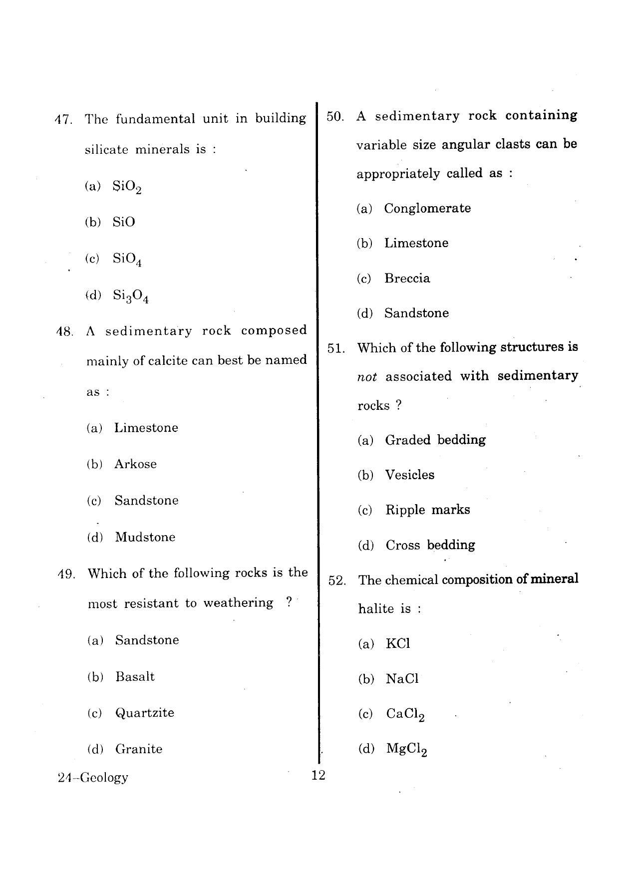URATPG Geology 2013 Question Paper - Page 12