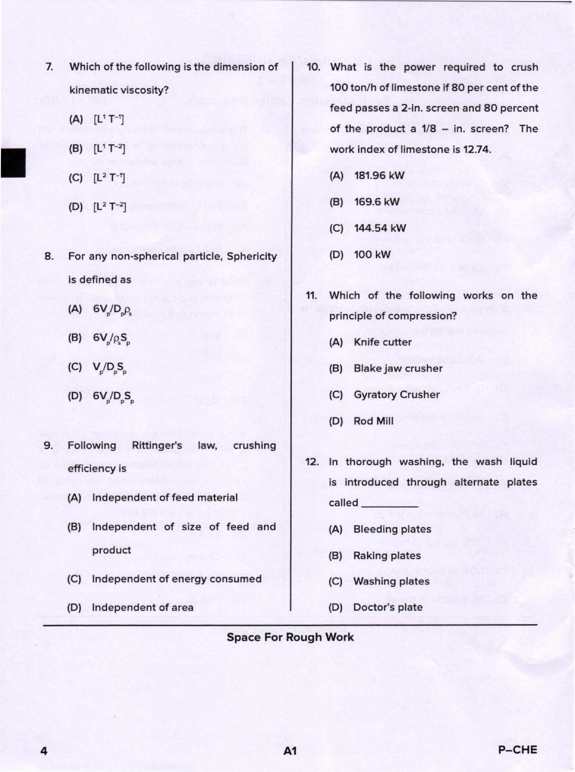Karnataka PGCET 2020 Chemical Engineering Question Paper - Page 4