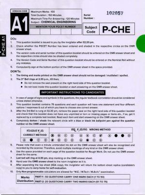 Karnataka PGCET 2020 Chemical Engineering Question Paper