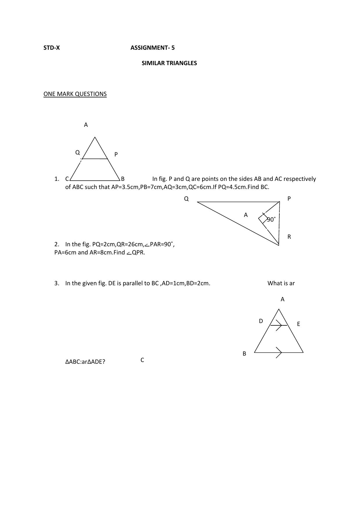CBSE Worksheets for Class 10 Maths Triangles Assignment 2 - Page 1
