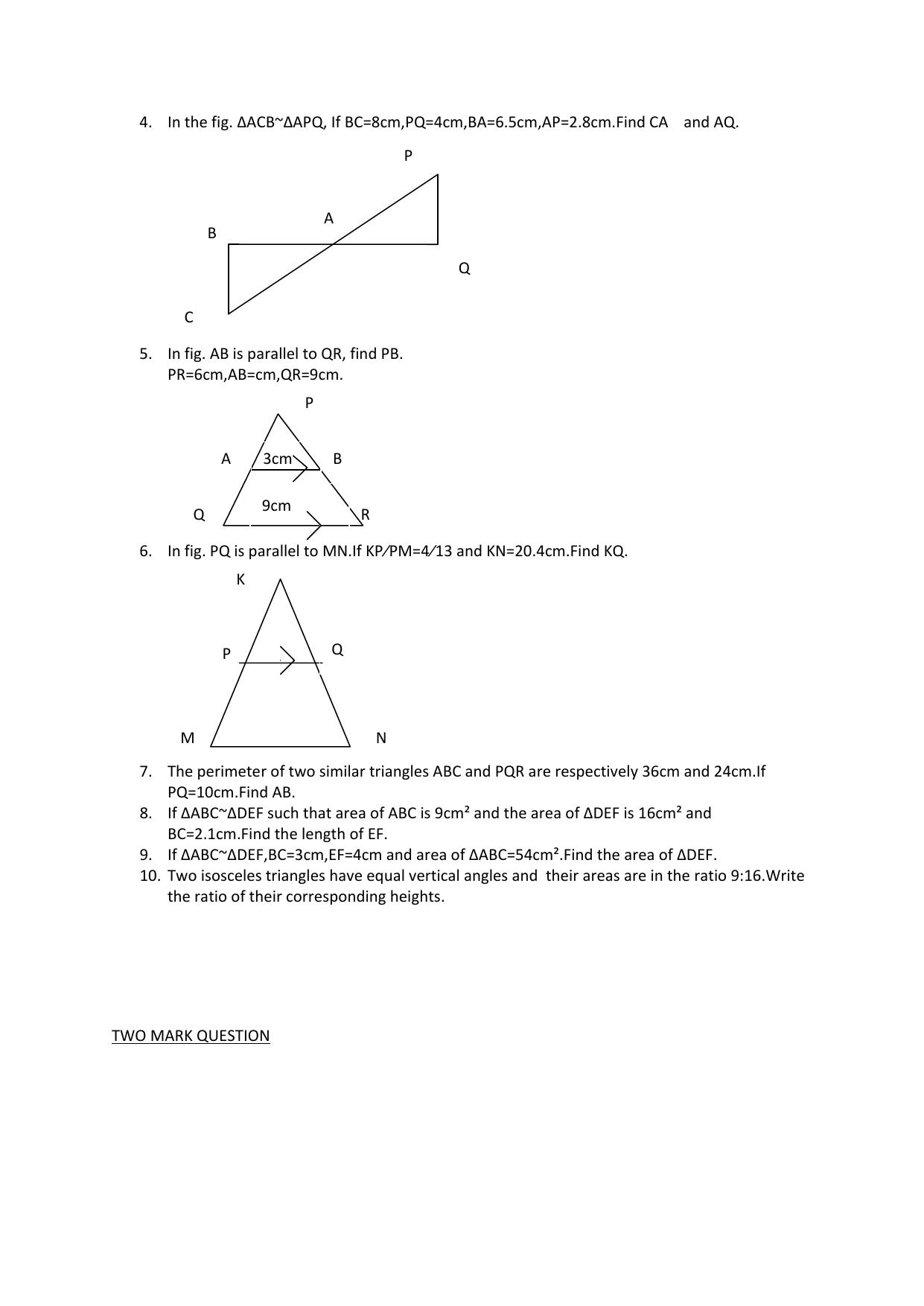 CBSE Worksheets for Class 10 Maths Triangles Assignment 2 - Page 2