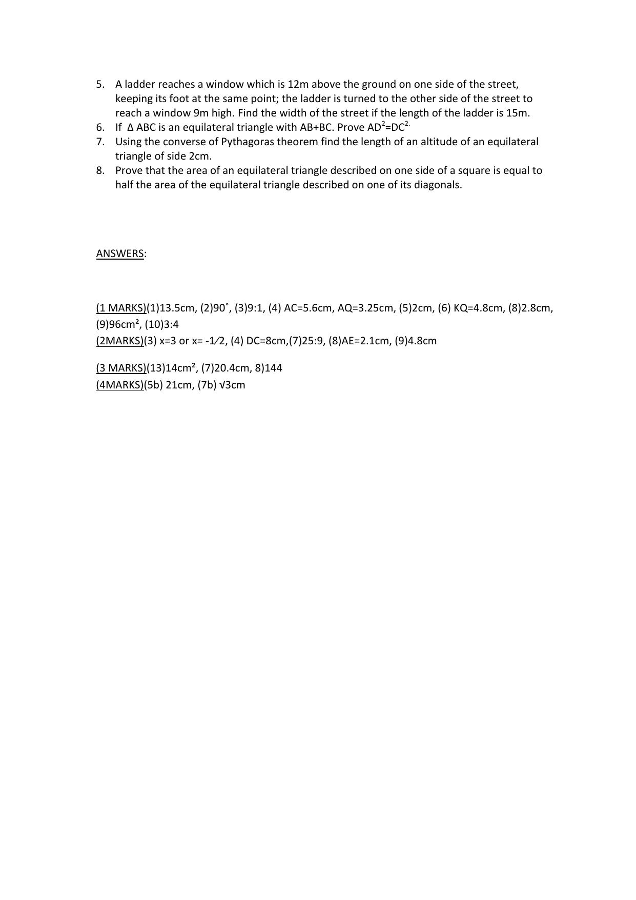 CBSE Worksheets for Class 10 Maths Triangles Assignment 2 - Page 6