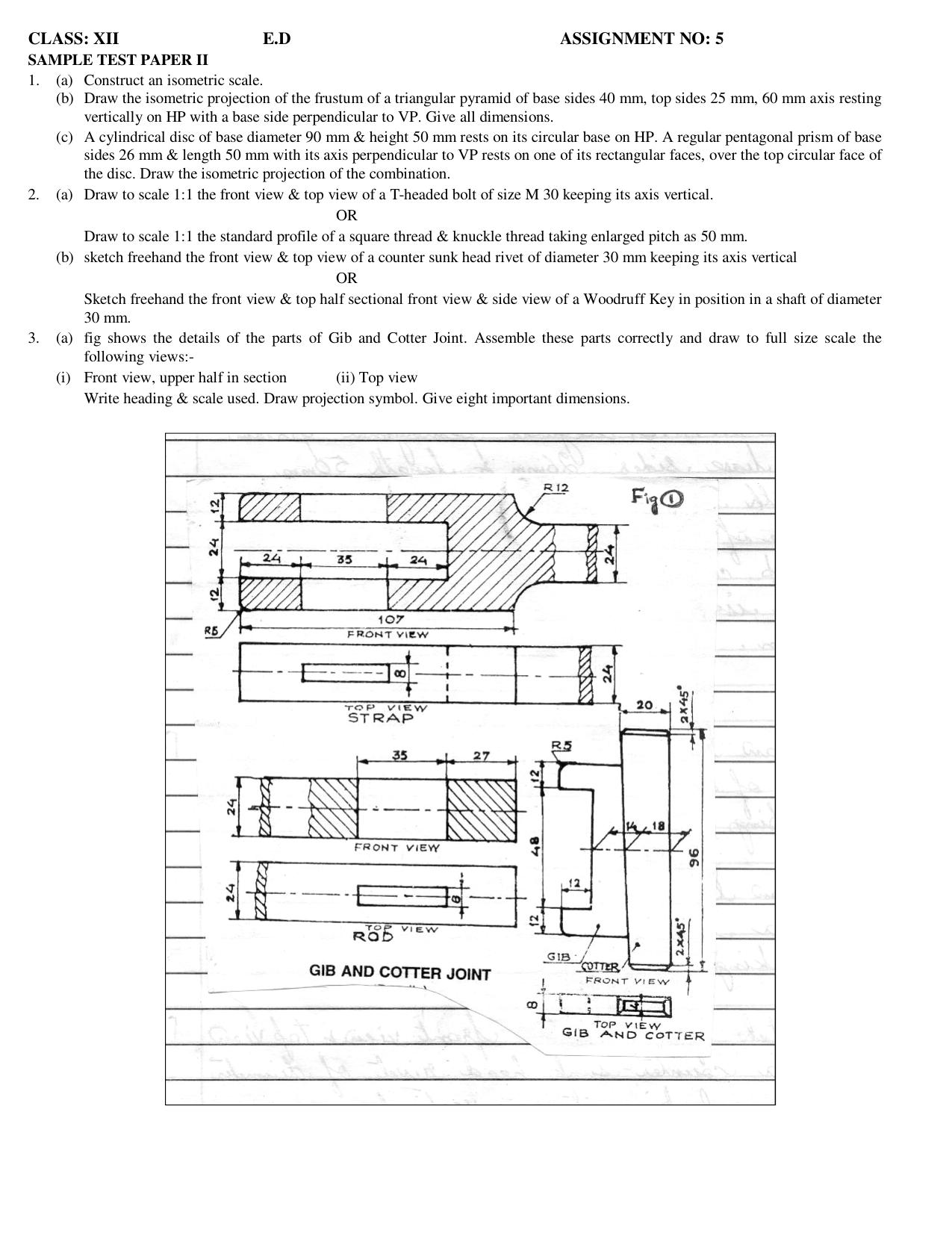 CBSE Worksheets for Class 12 Engineering Drawing Assignment 5 - Page 1