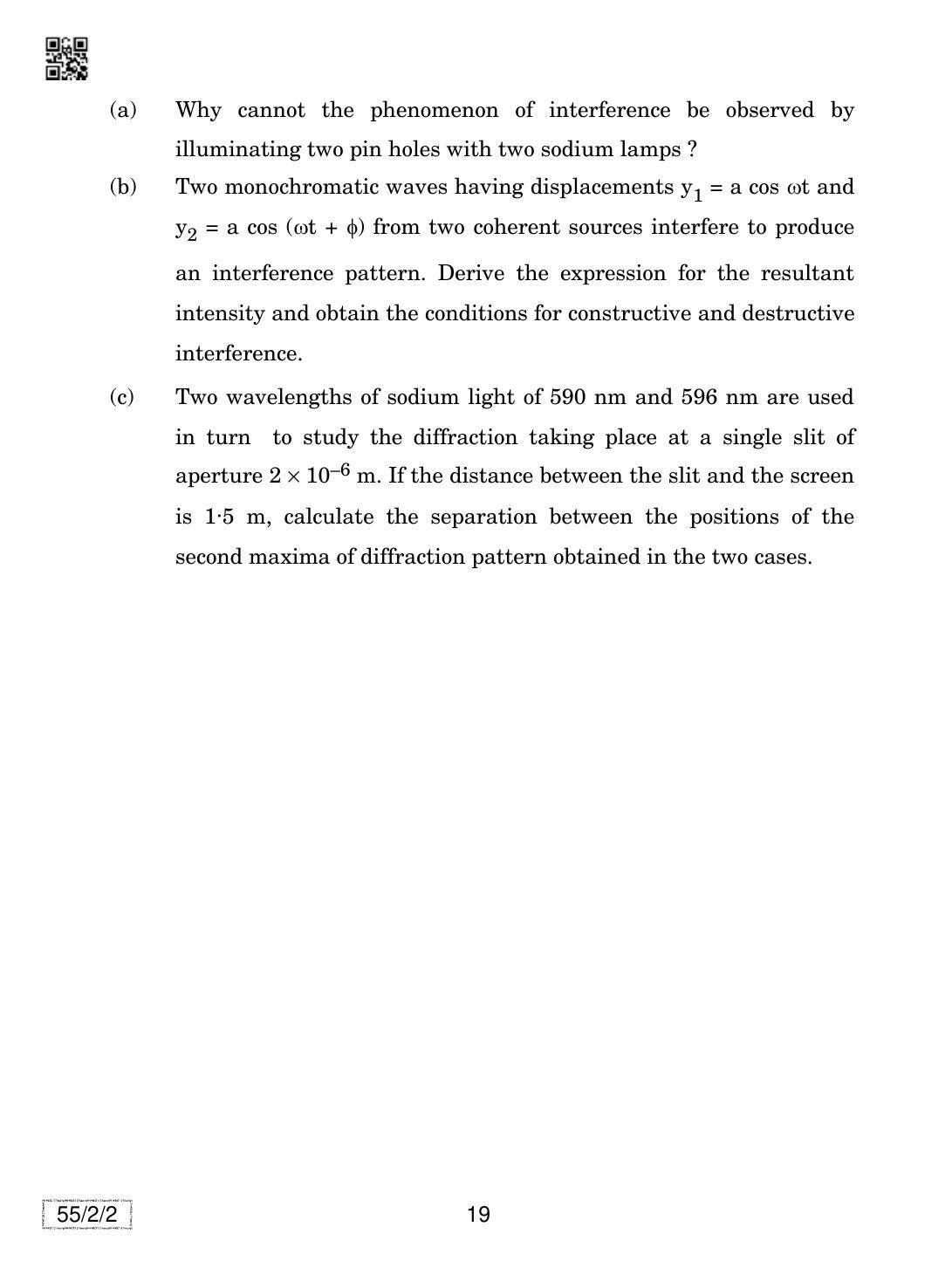 CBSE Class 12 55-2-2 Physics 2019 Question Paper - Page 19