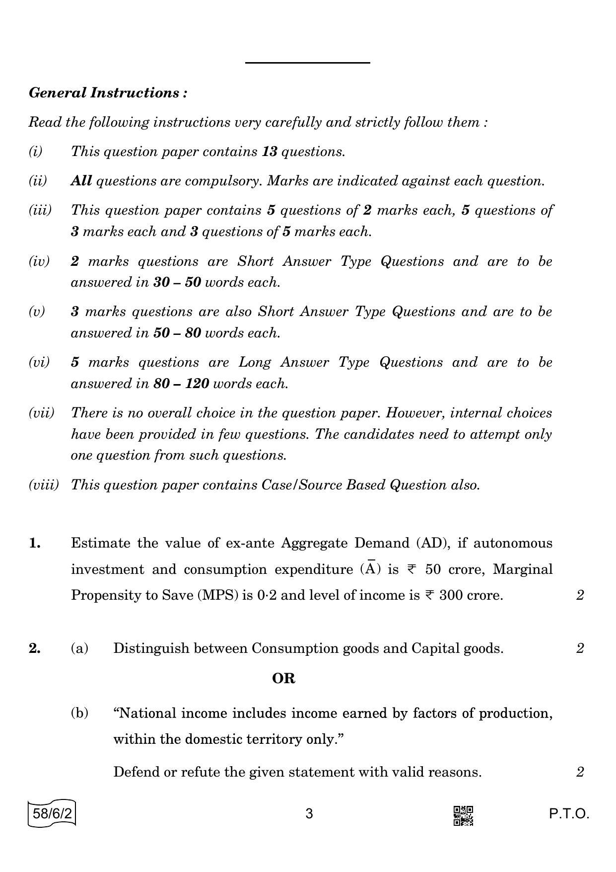 CBSE Class 12 58-6-2 ECONOMICS 2022 Compartment Question Paper - Page 3