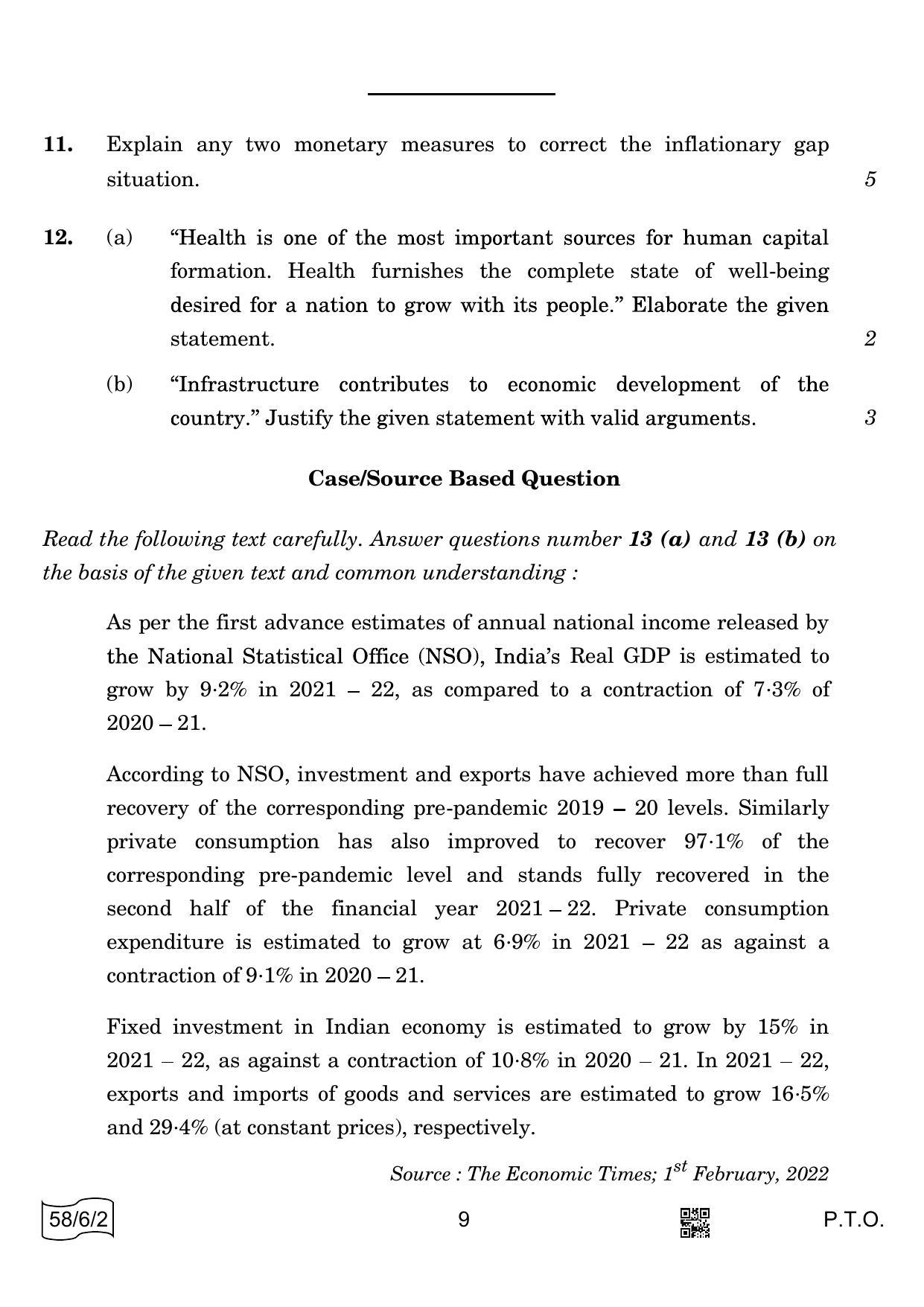 CBSE Class 12 58-6-2 ECONOMICS 2022 Compartment Question Paper - Page 9