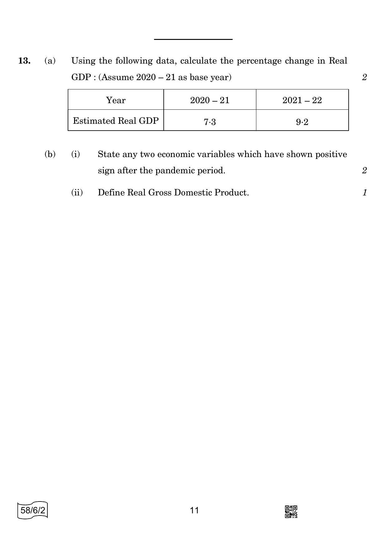 CBSE Class 12 58-6-2 ECONOMICS 2022 Compartment Question Paper - Page 11
