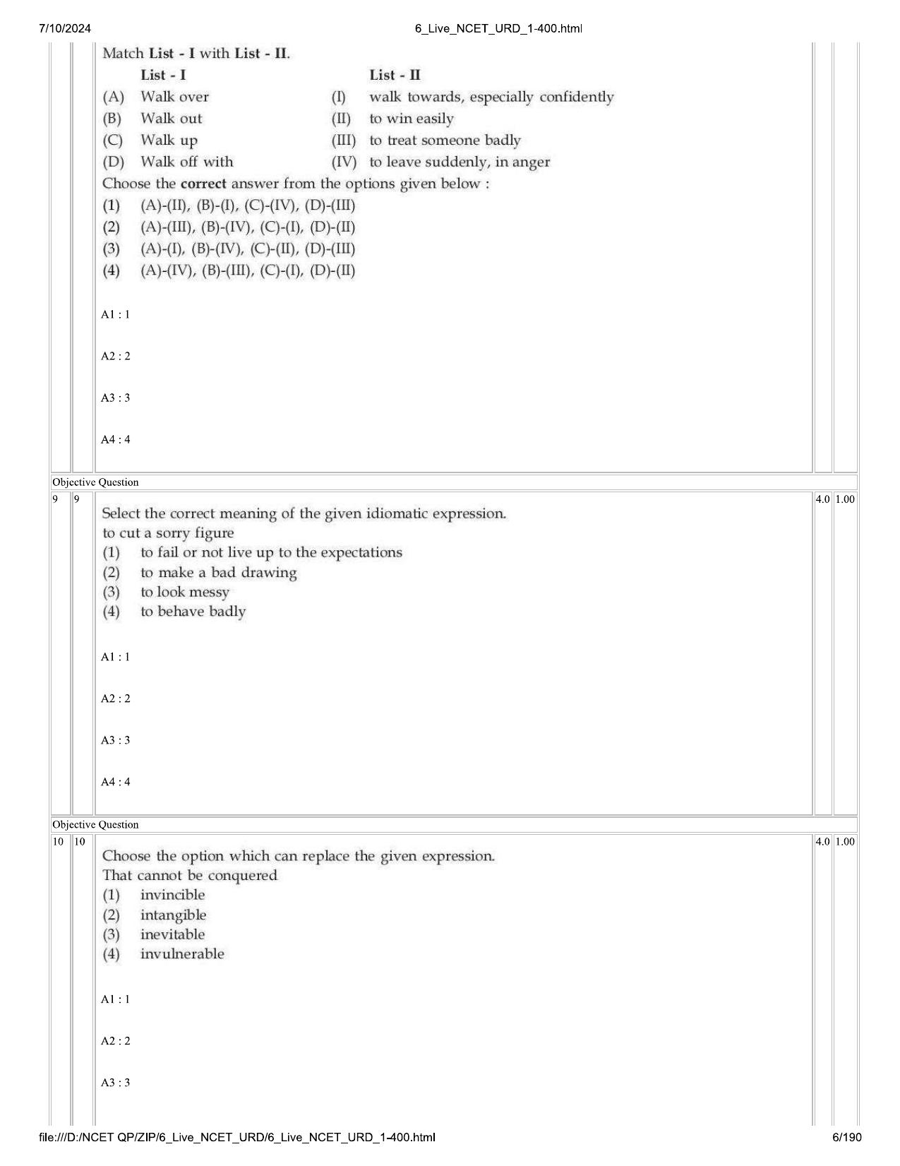 NCET 2024 Question Paper (Q 1-400) - Page 6