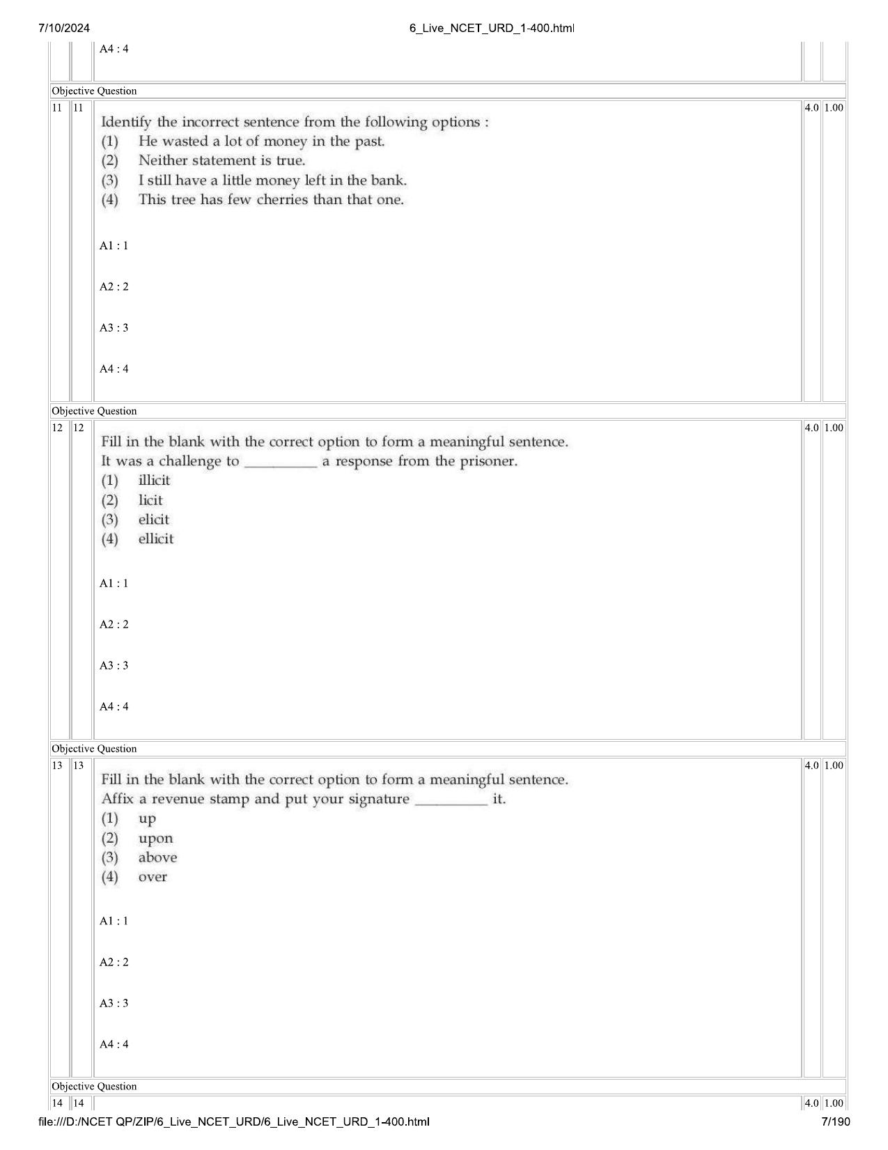 NCET 2024 Question Paper (Q 1-400) - Page 7