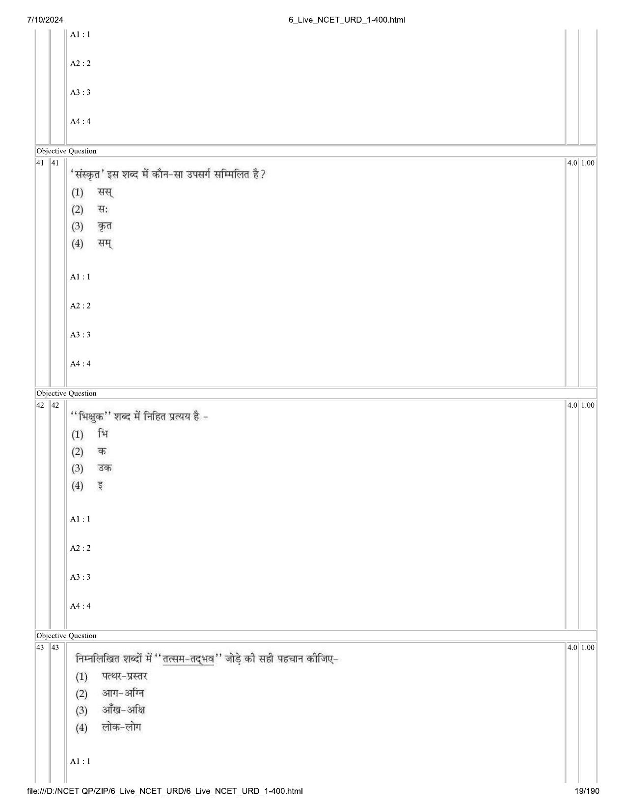 NCET 2024 Question Paper (Q 1-400) - Page 19