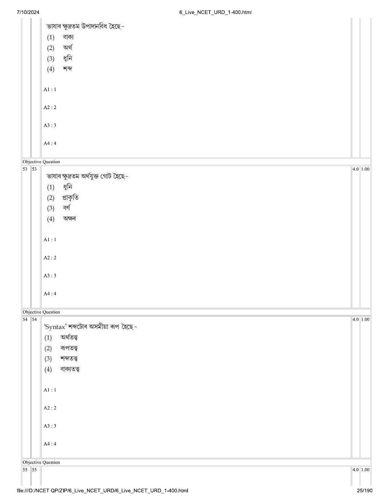 NCET 2024 Question Paper (Q 1-400) - Page 25