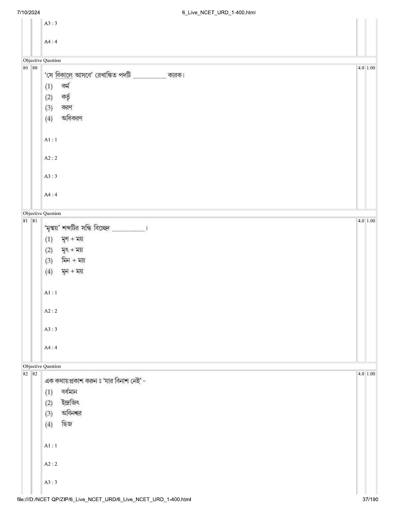 NCET 2024 Question Paper (Q 1-400) - Page 37