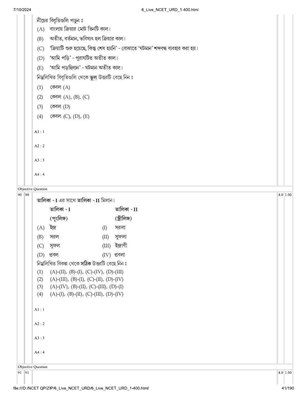 NCET 2024 Question Paper (Q 1-400) - Page 41