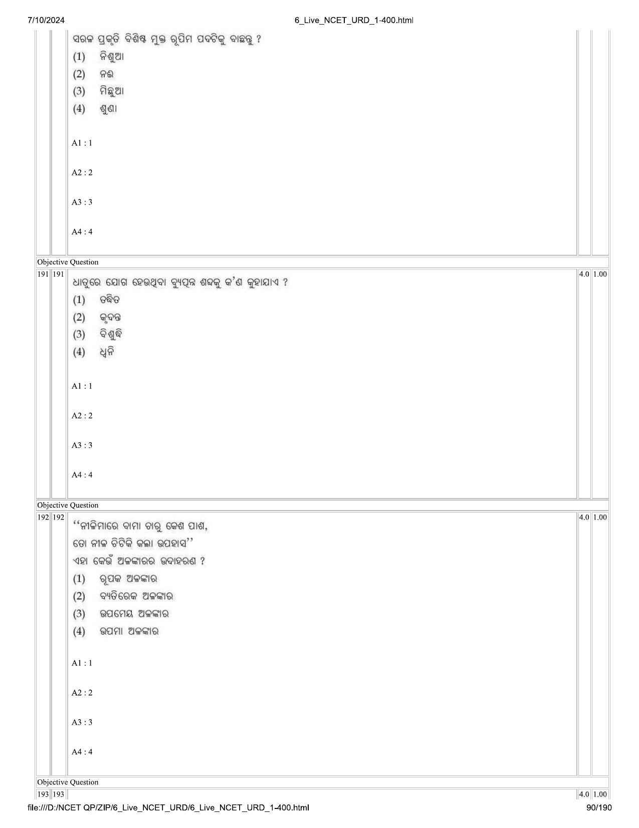 NCET 2024 Question Paper (Q 1-400) - Page 90