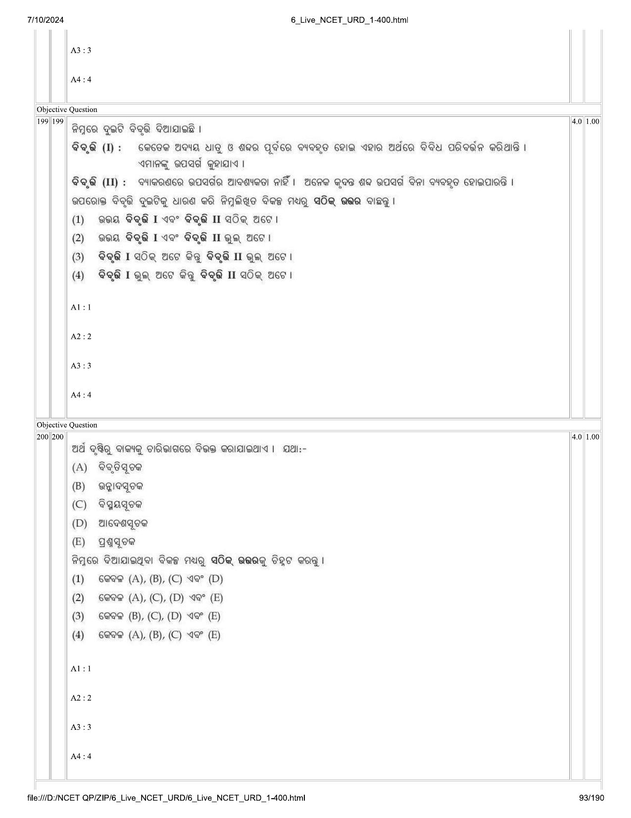 NCET 2024 Question Paper (Q 1-400) - Page 93