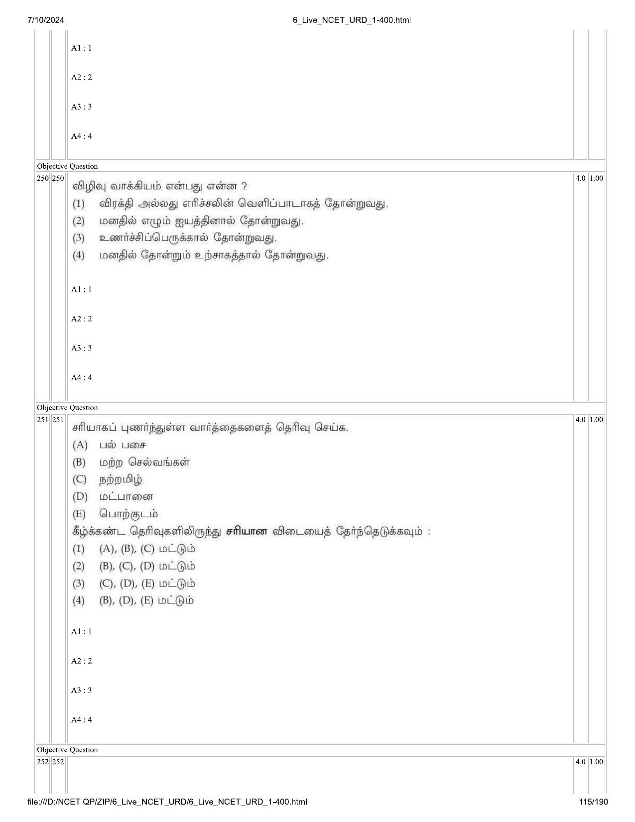 NCET 2024 Question Paper (Q 1-400) - Page 115