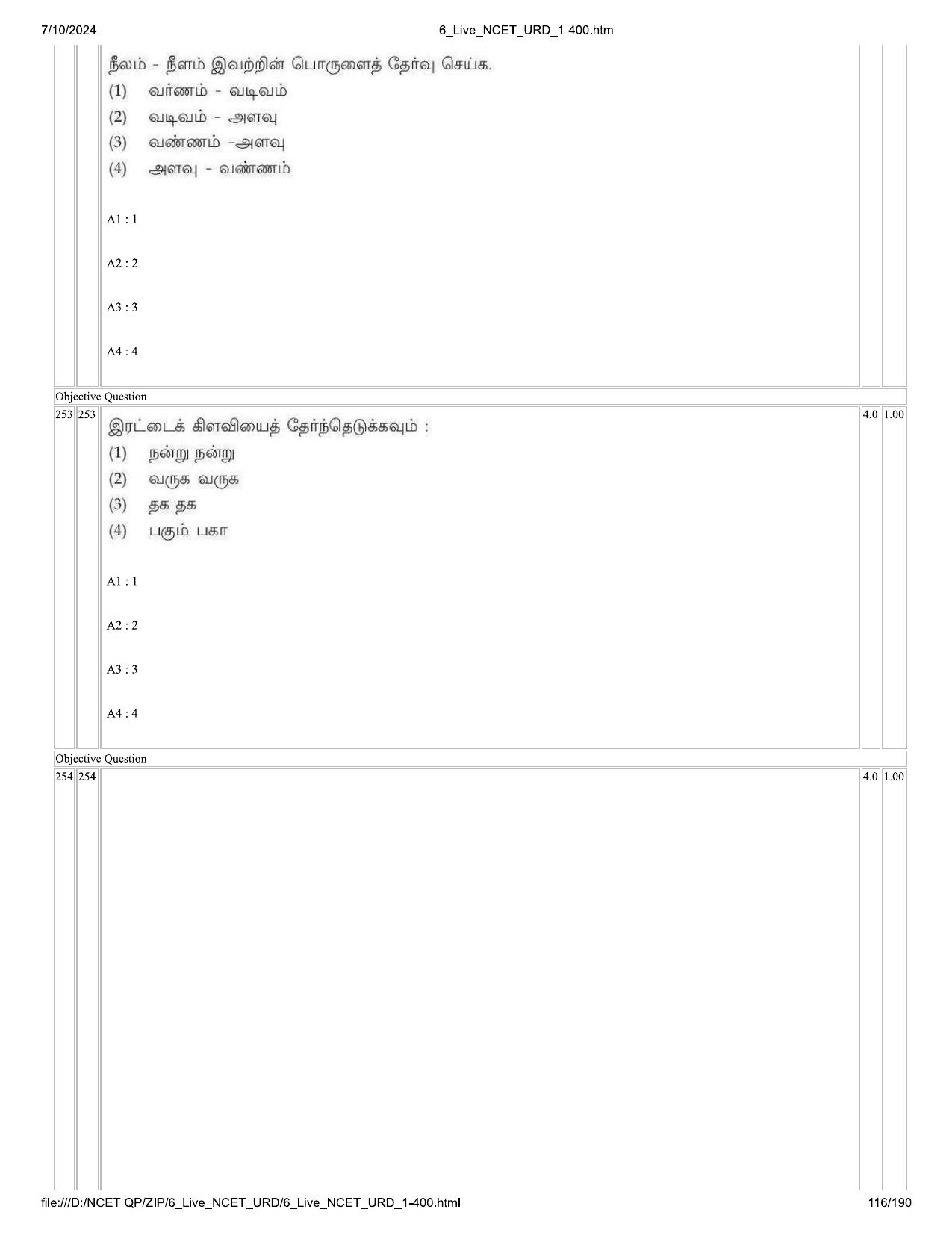 NCET 2024 Question Paper (Q 1-400) - Page 116