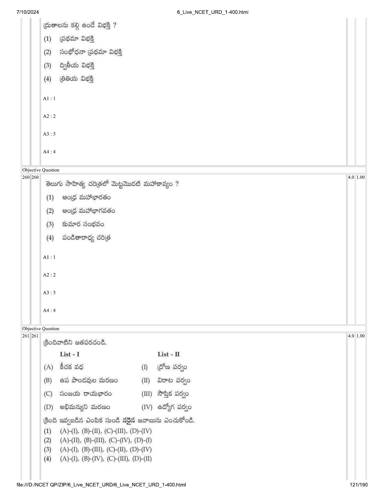 NCET 2024 Question Paper (Q 1-400) - Page 121