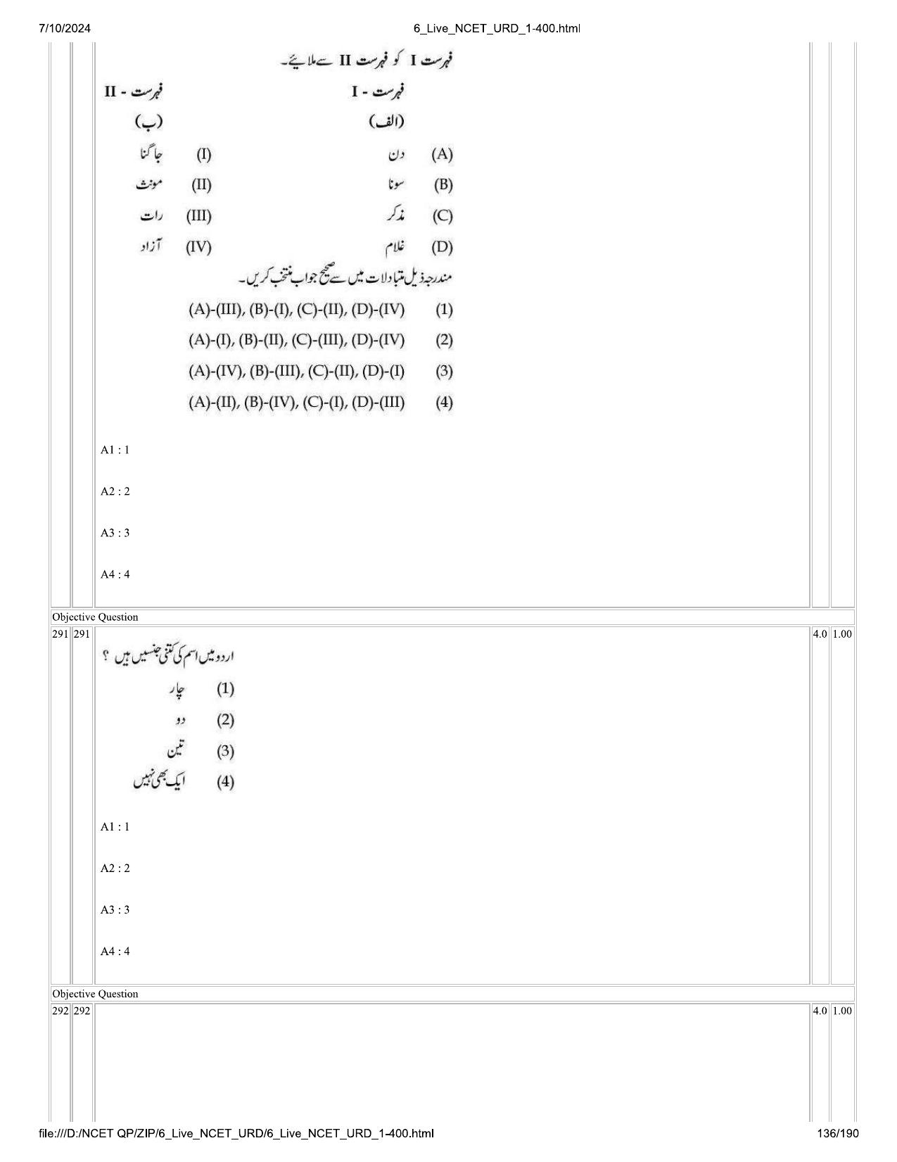 NCET 2024 Question Paper (Q 1-400) - Page 136