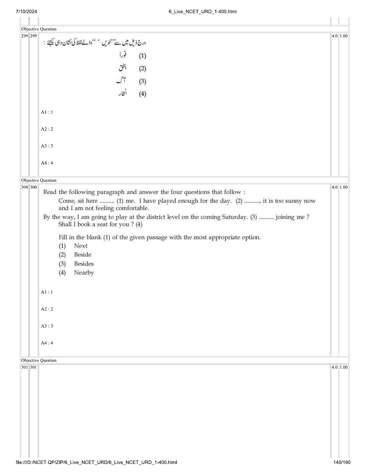 NCET 2024 Question Paper (Q 1-400) - Page 140