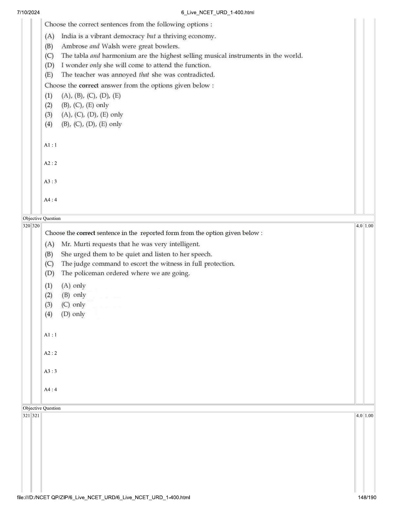 NCET 2024 Question Paper (Q 1-400) - Page 148