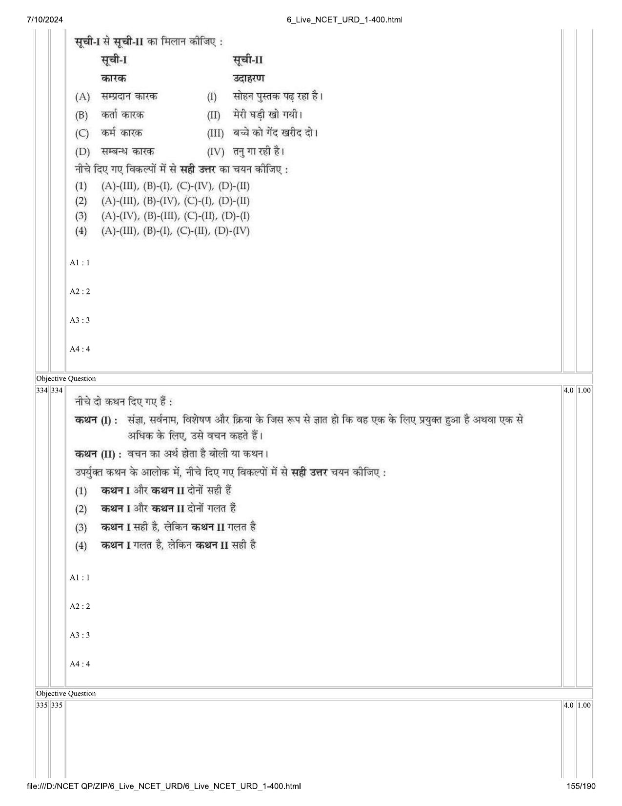 NCET 2024 Question Paper (Q 1-400) - Page 155