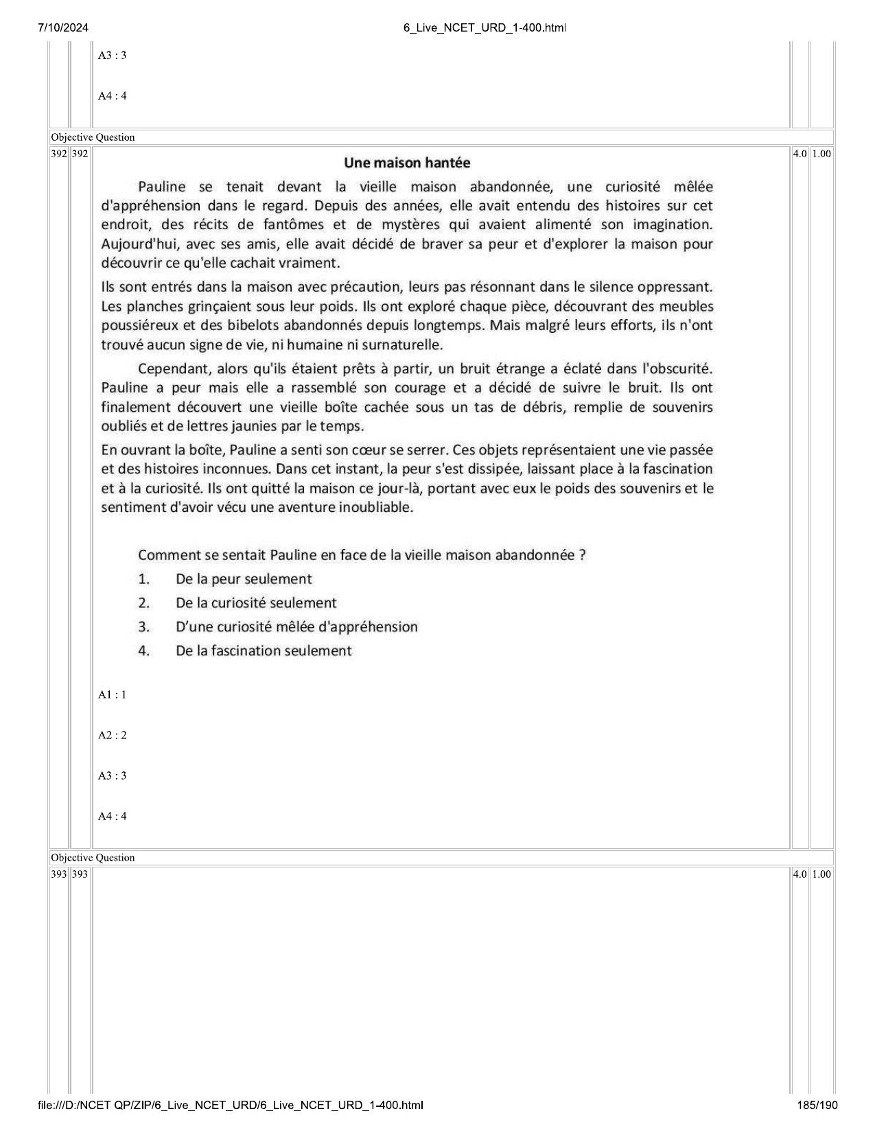 NCET 2024 Question Paper (Q 1-400) - Page 185