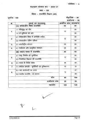 CGBSE Class 12th Syllabus 2021-2022 - Political Science