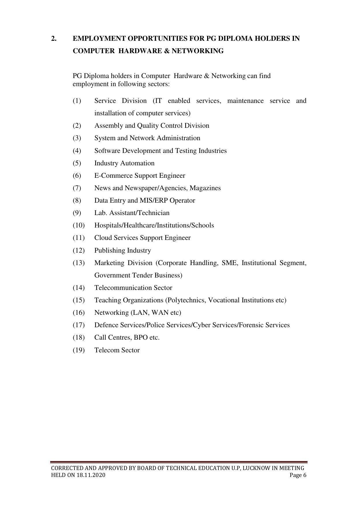 SYLLABUS FOR FIRST SEMESTER SESSION (2020-2021) - TWO SEMESTER POST GRADUATE DIPLOMA COURSE IN COMPUTER HARDWARE & NETWORKING - Page 6