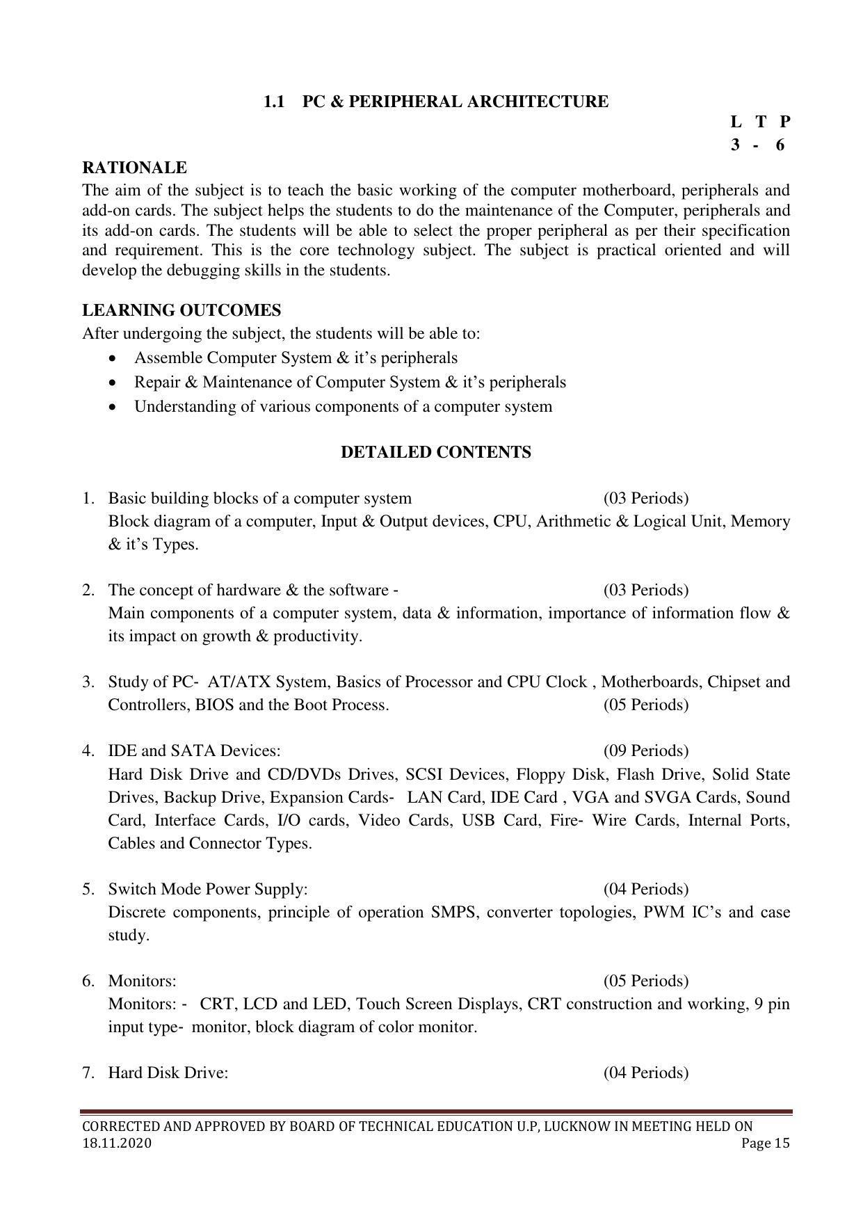 SYLLABUS FOR FIRST SEMESTER SESSION (2020-2021) - TWO SEMESTER POST GRADUATE DIPLOMA COURSE IN COMPUTER HARDWARE & NETWORKING - Page 15