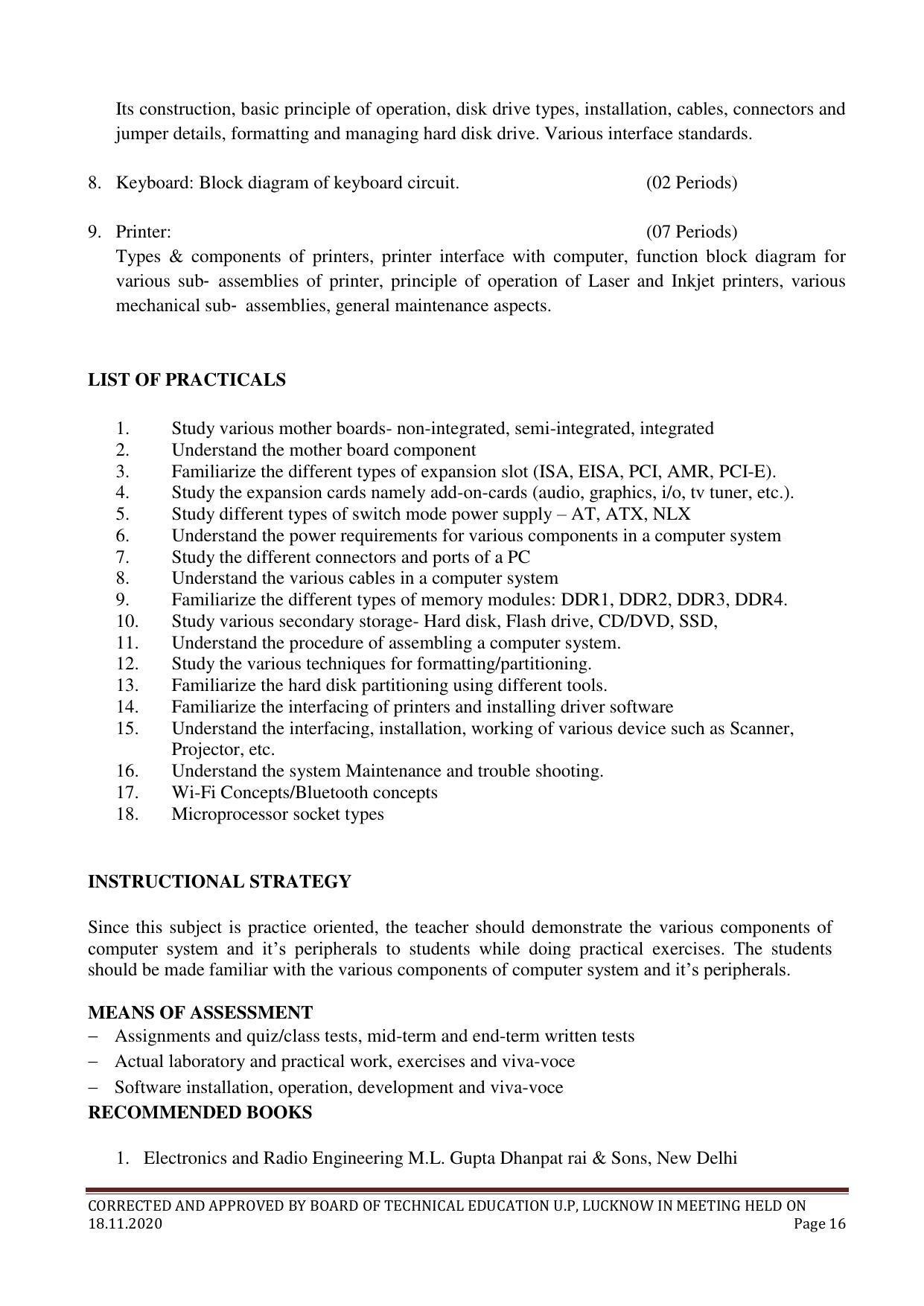 SYLLABUS FOR FIRST SEMESTER SESSION (2020-2021) - TWO SEMESTER POST GRADUATE DIPLOMA COURSE IN COMPUTER HARDWARE & NETWORKING - Page 16