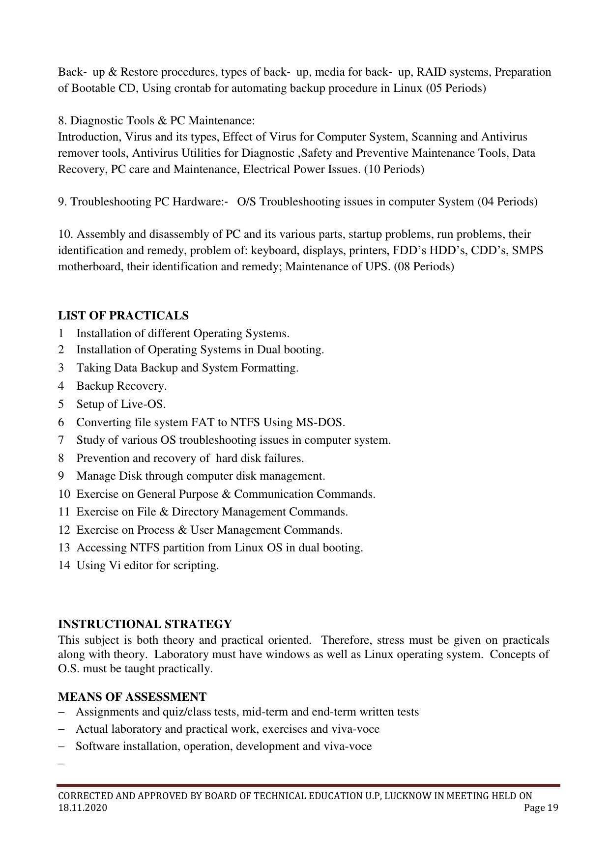 SYLLABUS FOR FIRST SEMESTER SESSION (2020-2021) - TWO SEMESTER POST GRADUATE DIPLOMA COURSE IN COMPUTER HARDWARE & NETWORKING - Page 19