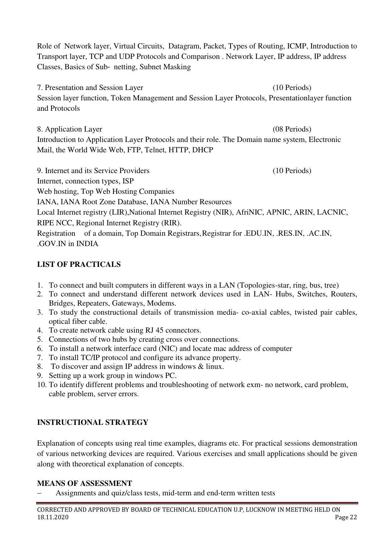 SYLLABUS FOR FIRST SEMESTER SESSION (2020-2021) - TWO SEMESTER POST GRADUATE DIPLOMA COURSE IN COMPUTER HARDWARE & NETWORKING - Page 22