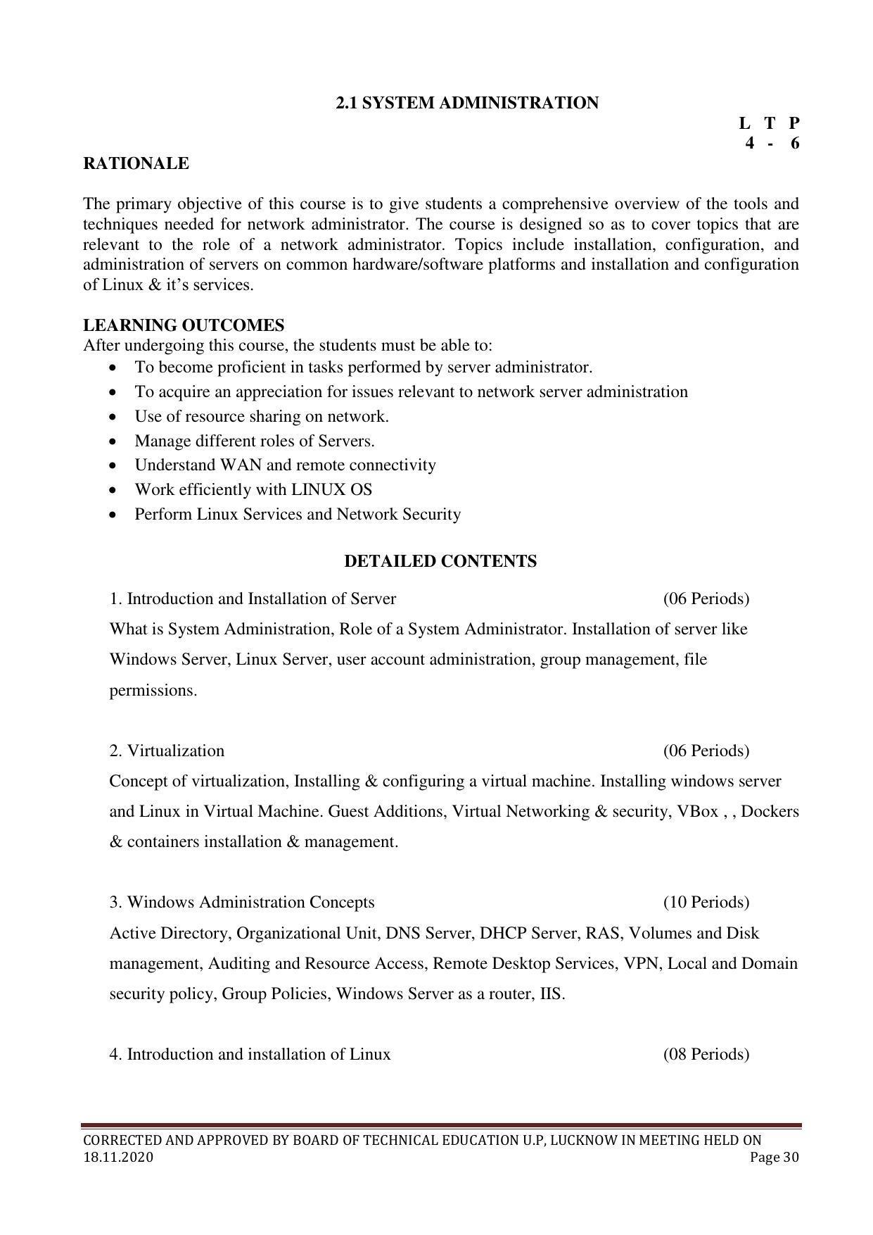 SYLLABUS FOR FIRST SEMESTER SESSION (2020-2021) - TWO SEMESTER POST GRADUATE DIPLOMA COURSE IN COMPUTER HARDWARE & NETWORKING - Page 30