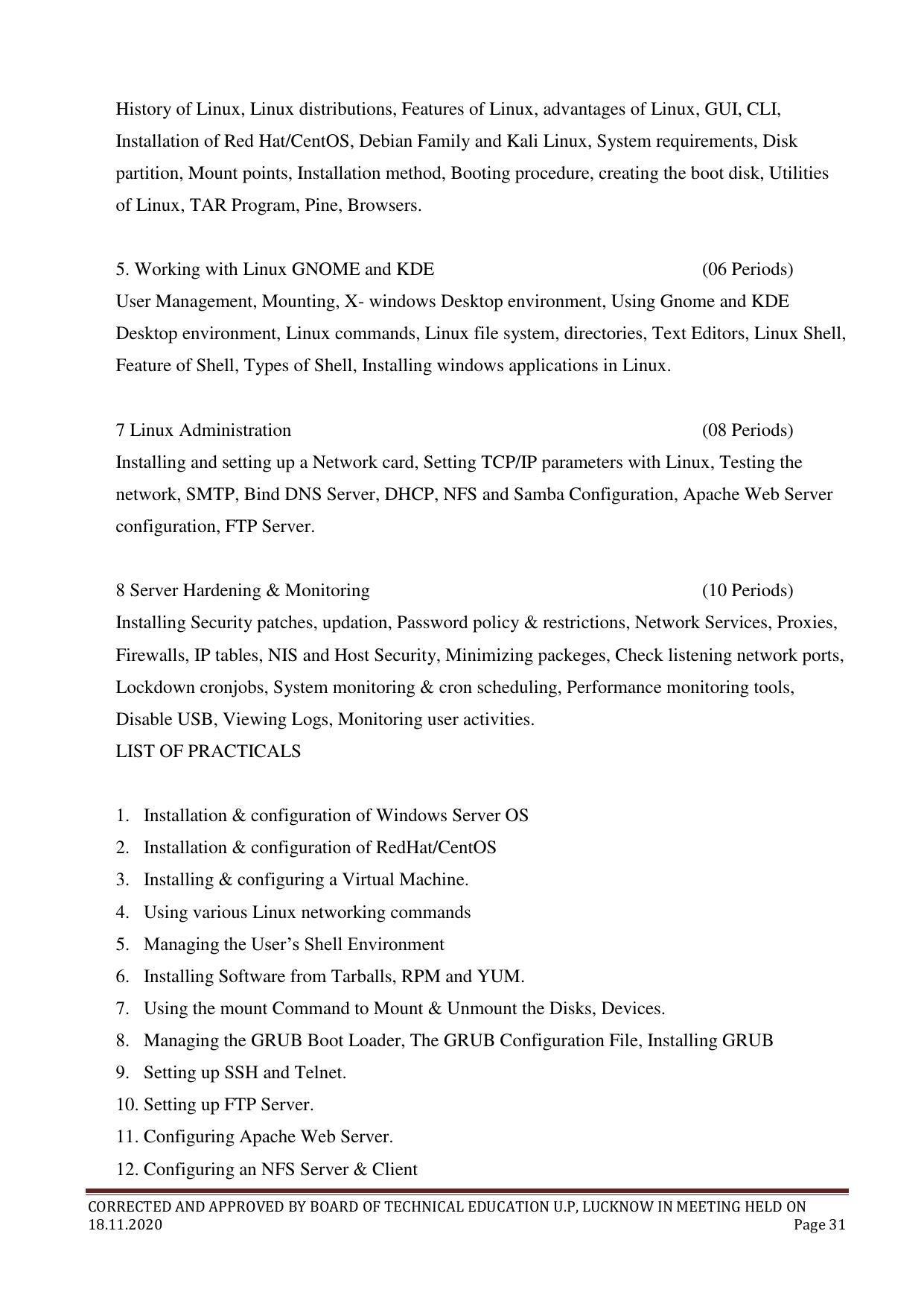 SYLLABUS FOR FIRST SEMESTER SESSION (2020-2021) - TWO SEMESTER POST GRADUATE DIPLOMA COURSE IN COMPUTER HARDWARE & NETWORKING - Page 31