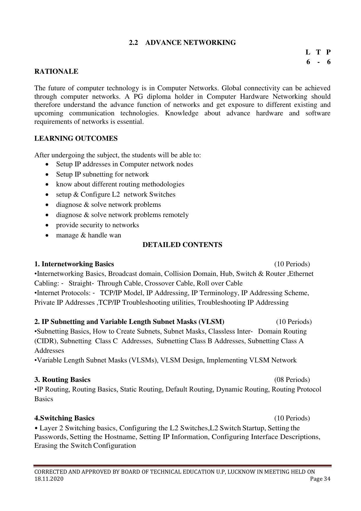 SYLLABUS FOR FIRST SEMESTER SESSION (2020-2021) - TWO SEMESTER POST GRADUATE DIPLOMA COURSE IN COMPUTER HARDWARE & NETWORKING - Page 34