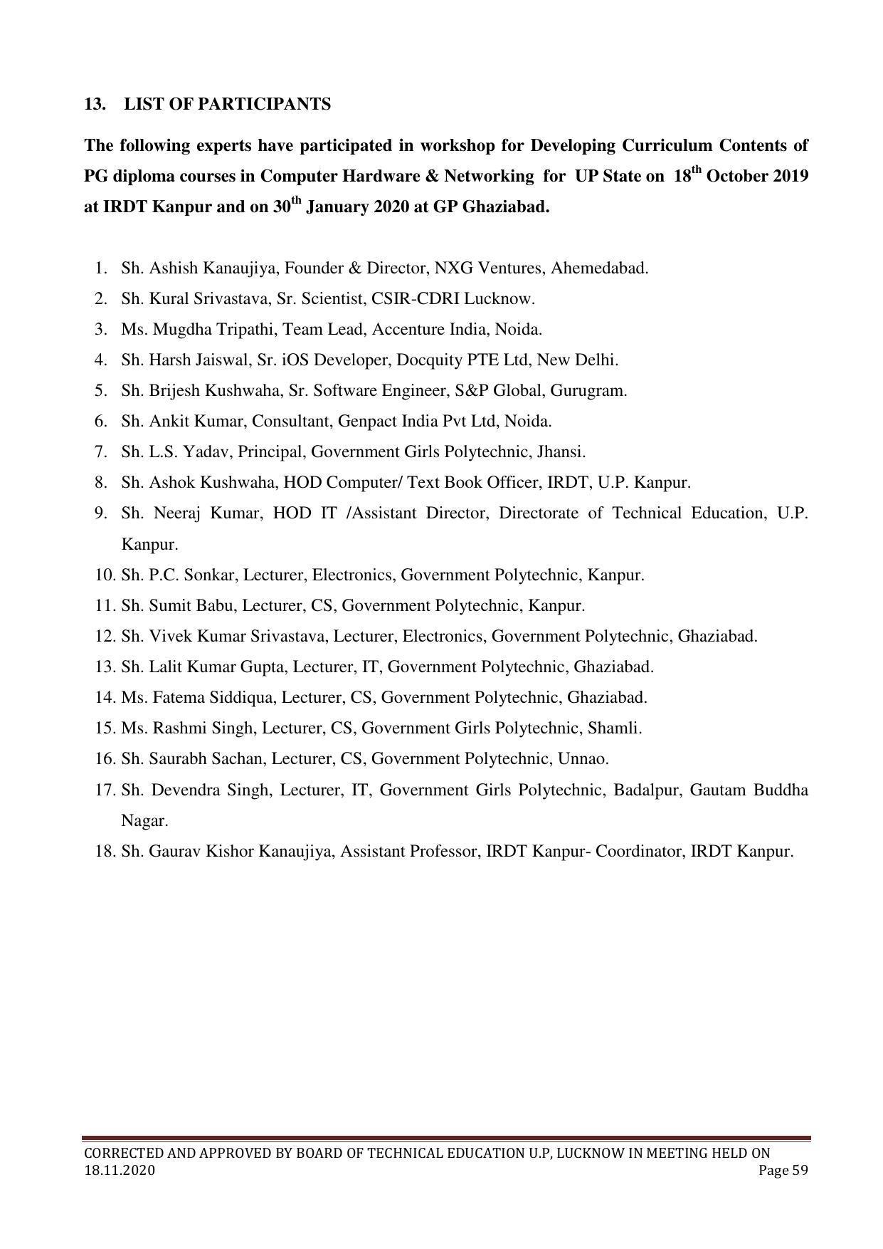 SYLLABUS FOR FIRST SEMESTER SESSION (2020-2021) - TWO SEMESTER POST GRADUATE DIPLOMA COURSE IN COMPUTER HARDWARE & NETWORKING - Page 59
