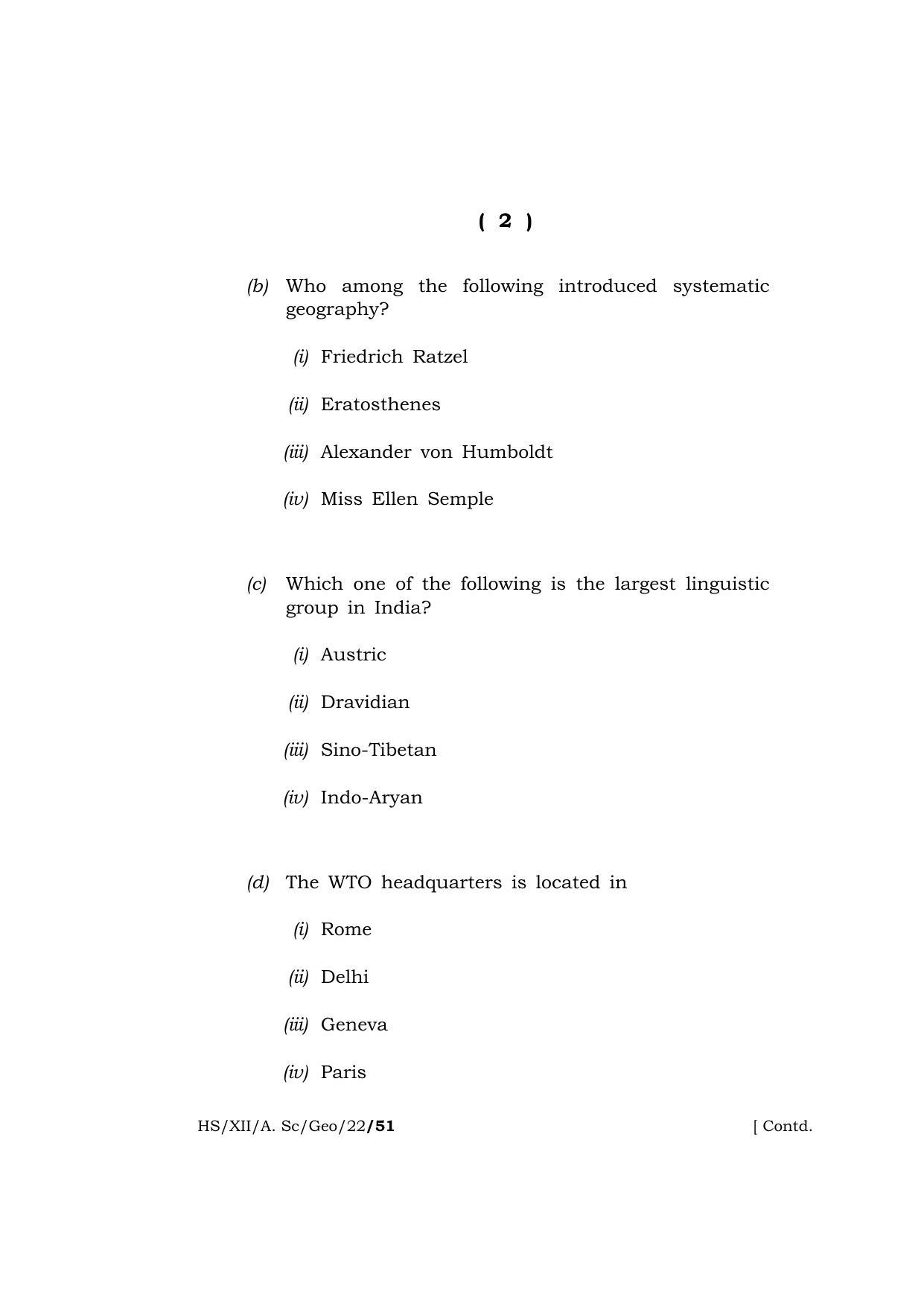 Meghalaya Board (MBOSE) Class 12 GEOGRAPHY (HS-XII-A-Sc-Geo-22) 2022 Question Paper - Page 2