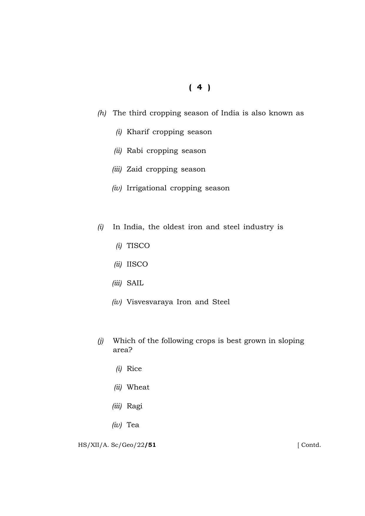 Meghalaya Board (MBOSE) Class 12 GEOGRAPHY (HS-XII-A-Sc-Geo-22) 2022 Question Paper - Page 4