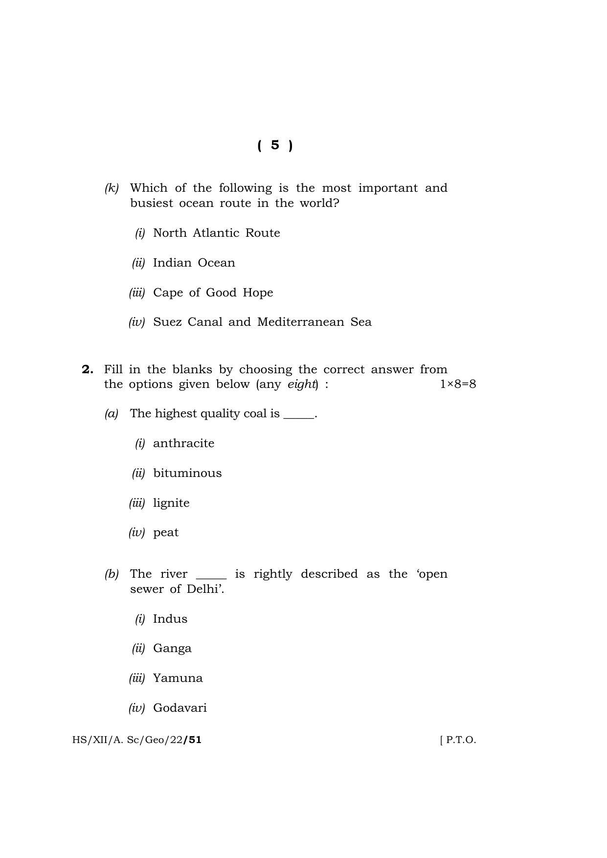 Meghalaya Board (MBOSE) Class 12 GEOGRAPHY (HS-XII-A-Sc-Geo-22) 2022 Question Paper - Page 5