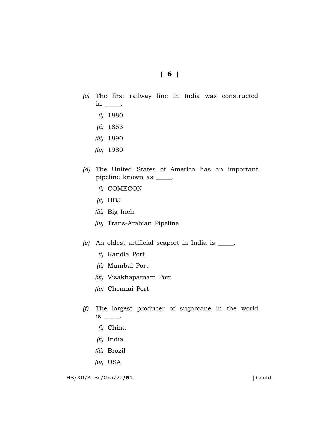 Meghalaya Board (MBOSE) Class 12 GEOGRAPHY (HS-XII-A-Sc-Geo-22) 2022 Question Paper - Page 6