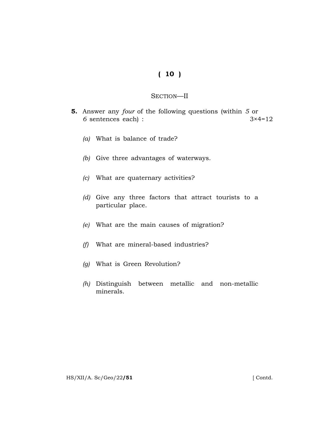 Meghalaya Board (MBOSE) Class 12 GEOGRAPHY (HS-XII-A-Sc-Geo-22) 2022 Question Paper - Page 10