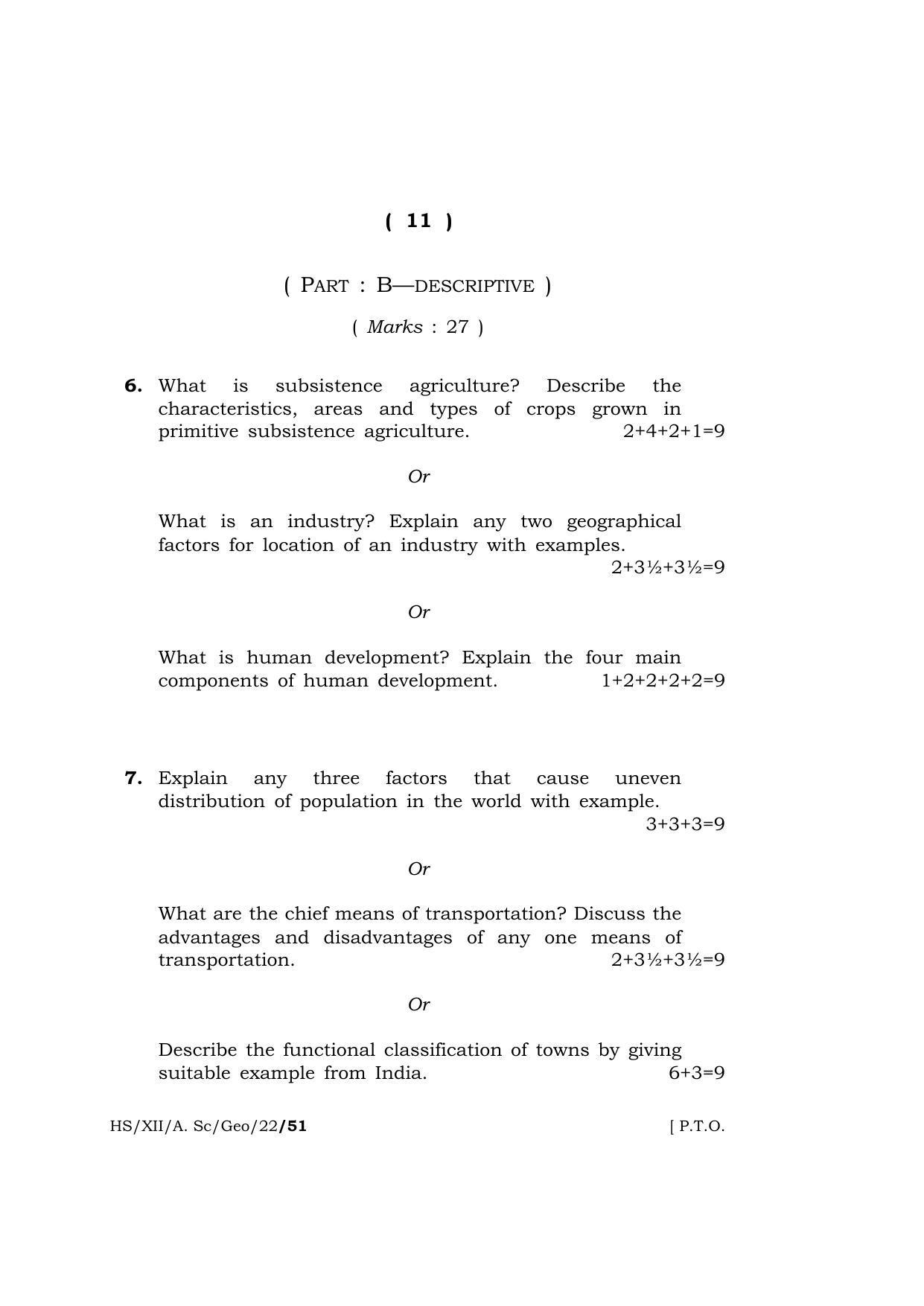 Meghalaya Board (MBOSE) Class 12 GEOGRAPHY (HS-XII-A-Sc-Geo-22) 2022 Question Paper - Page 11