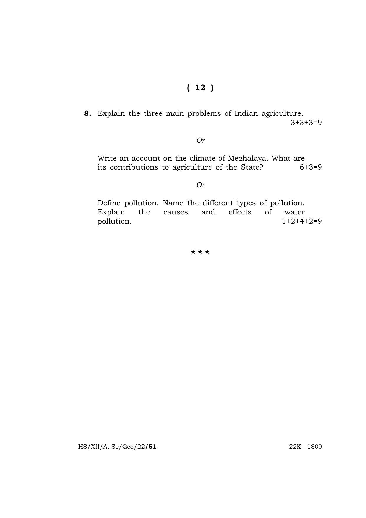 Meghalaya Board (MBOSE) Class 12 GEOGRAPHY (HS-XII-A-Sc-Geo-22) 2022 Question Paper - Page 12