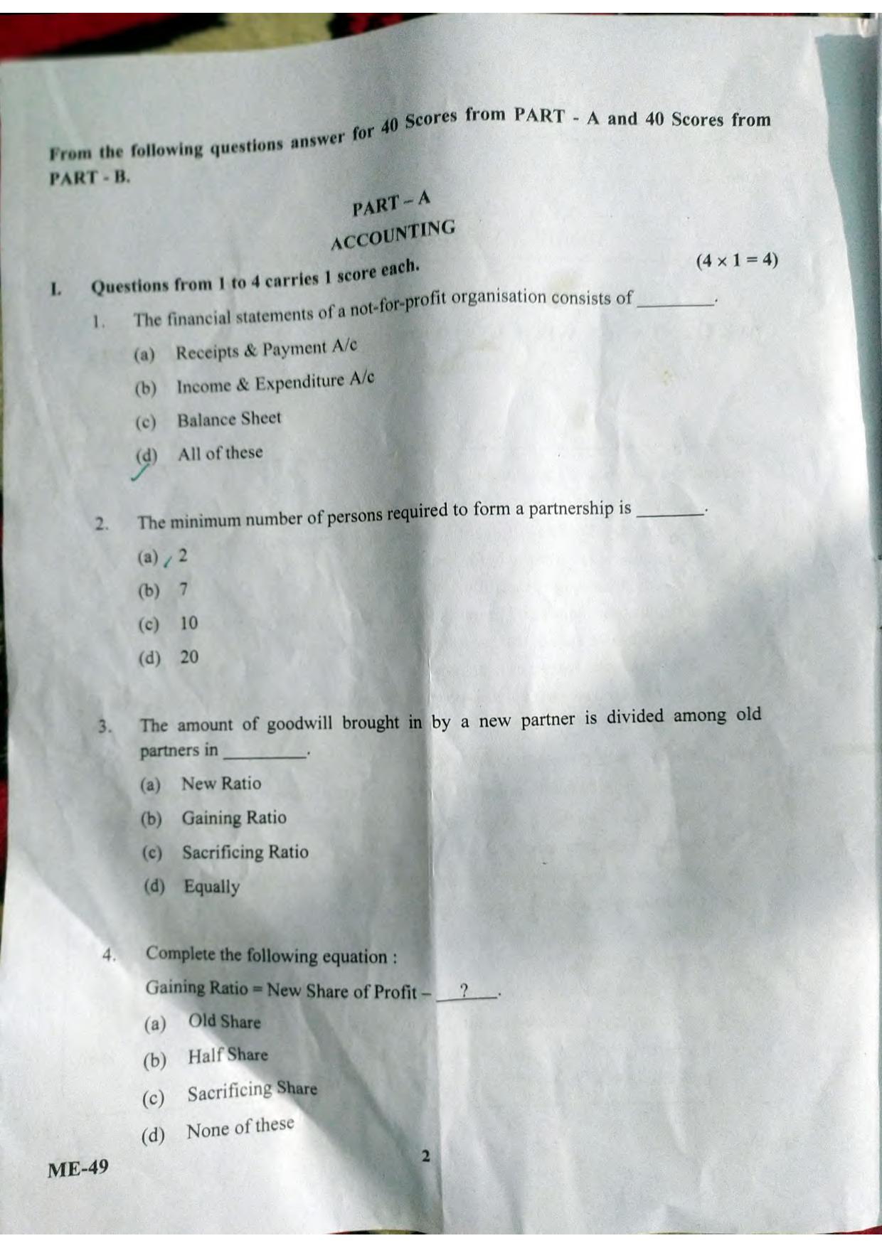 Kerala Plus Two 2021 Accountancy AFS Model Question Paper - Page 2