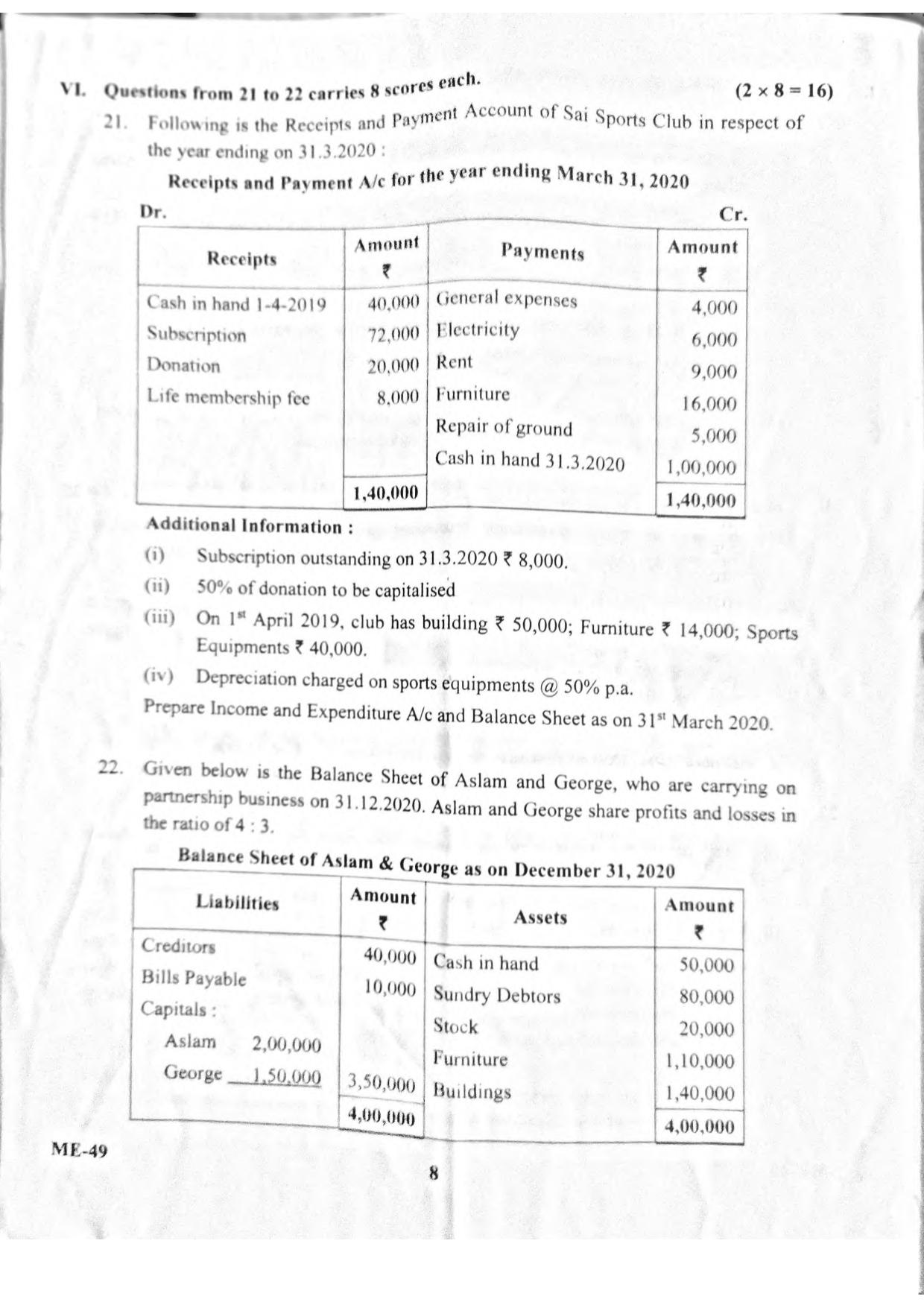 Kerala Plus Two 2021 Accountancy AFS Model Question Paper - Page 5
