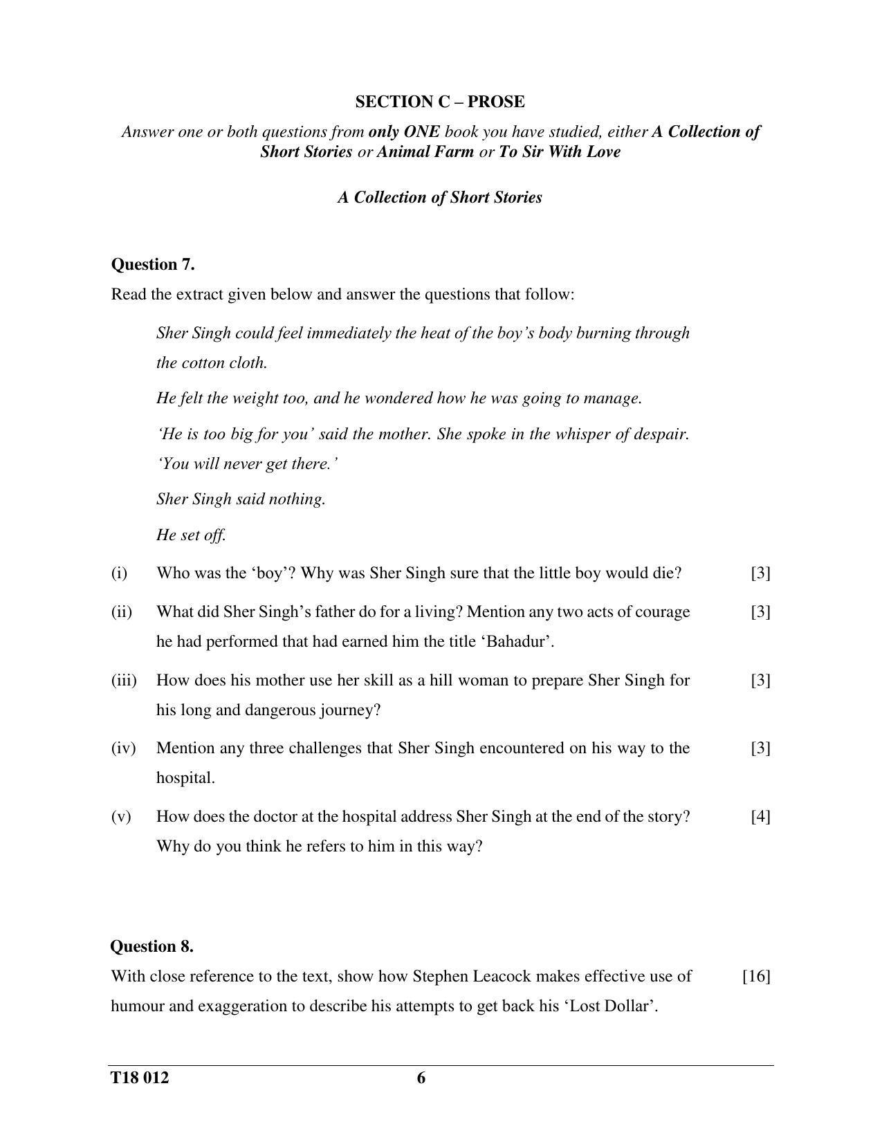 ICSE Class 10 English Paper II 2018 Question Paper - Page 6