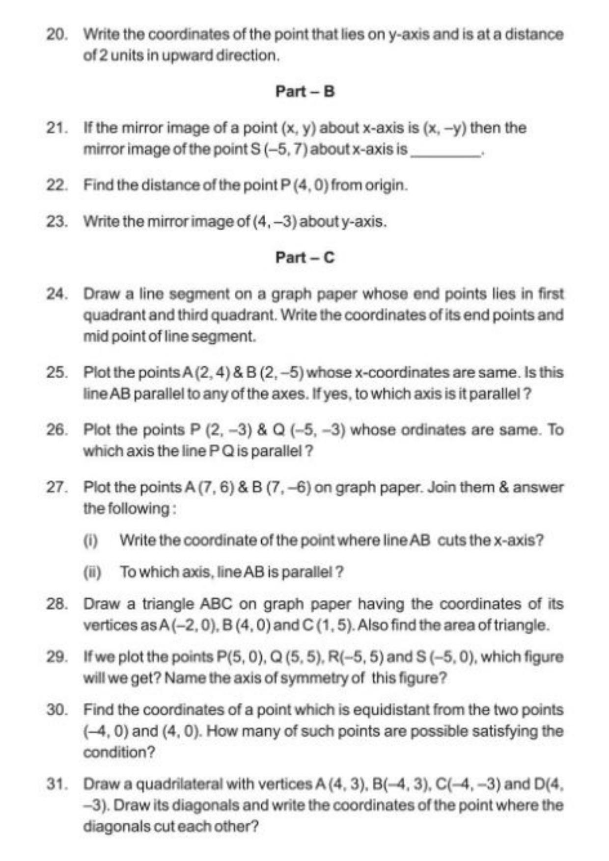Class 9 Notes, Question & Practice Paper - Mathematics (Topic 3 : Coordinate Geometry) - Page 7