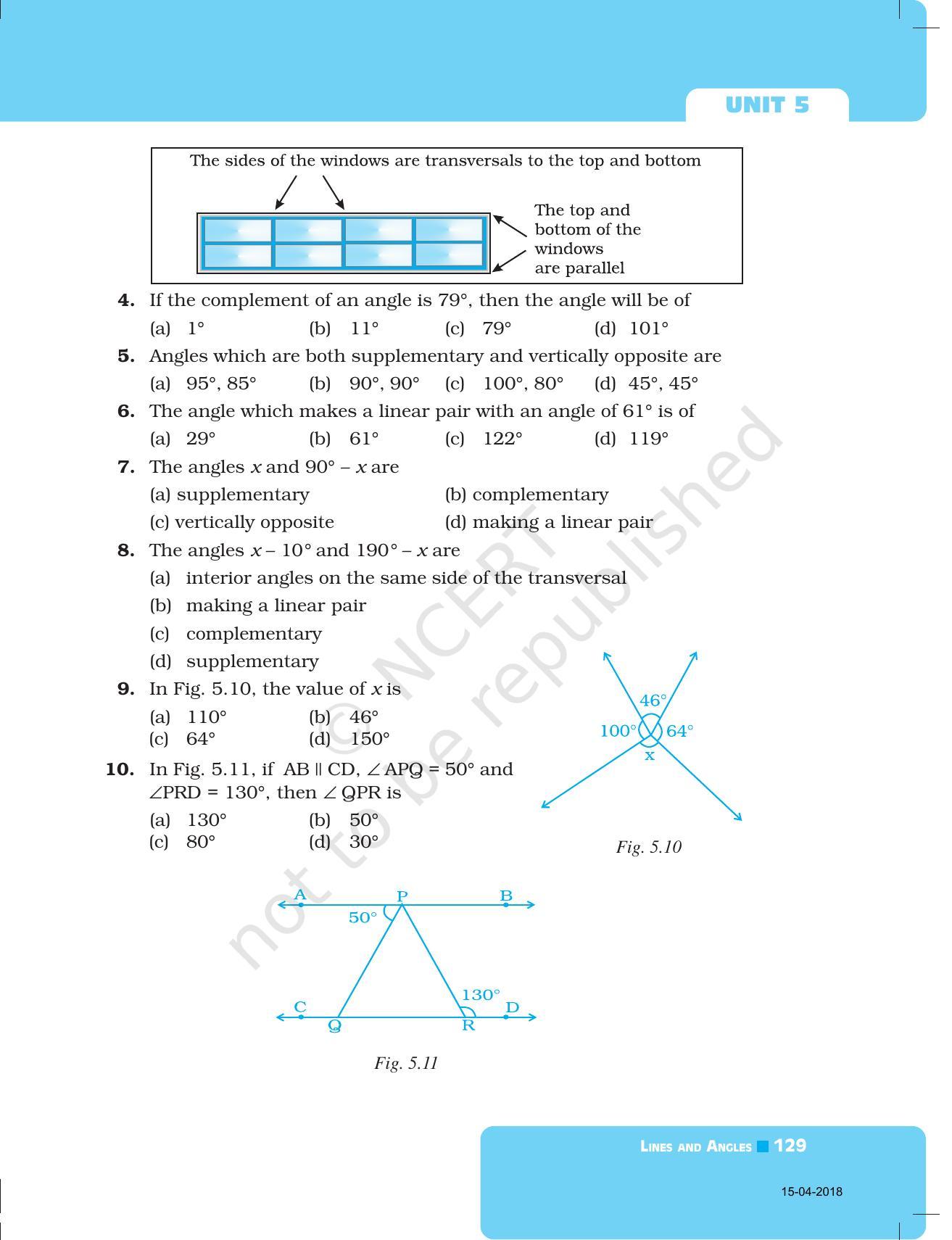 NCERT Exemplar Book for Class 7 Maths: Chapter 5- Lines and Angles - Page 10