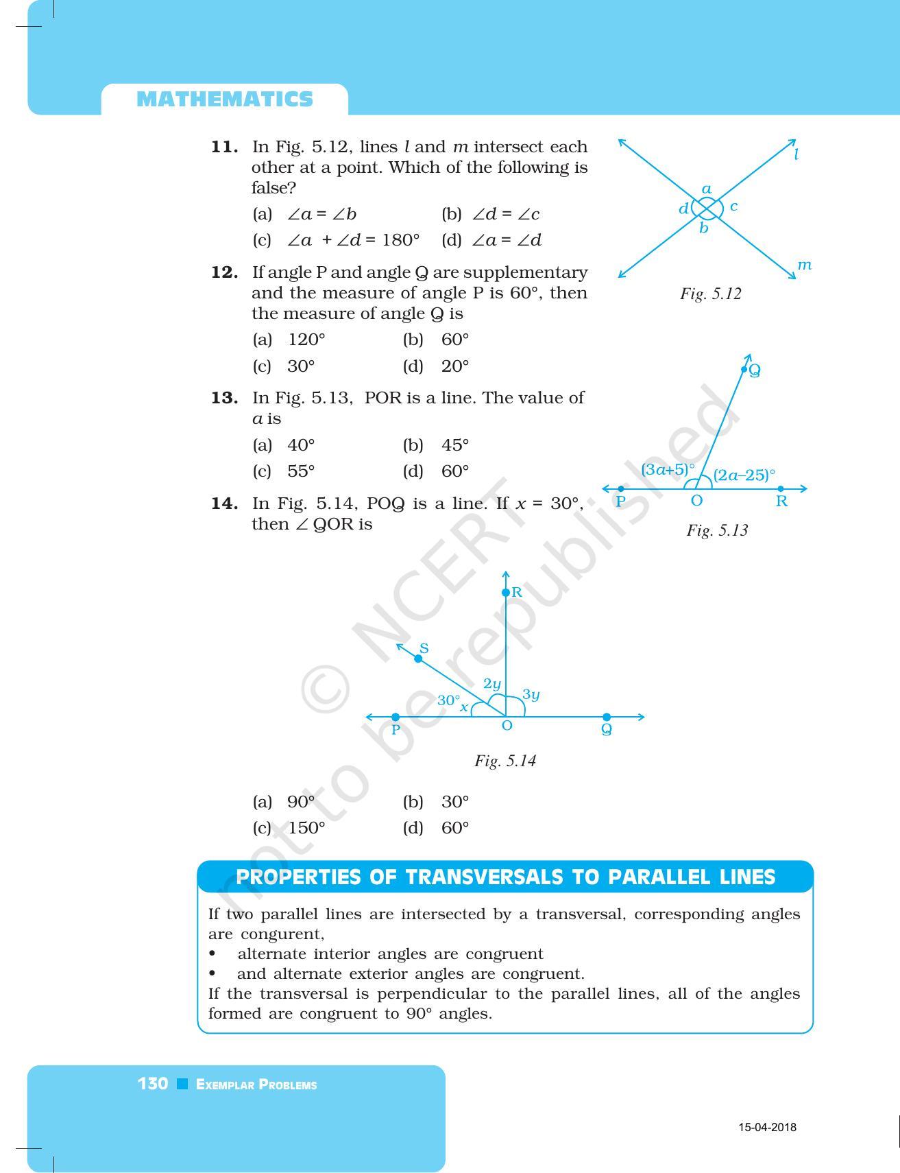 NCERT Exemplar Book for Class 7 Maths: Chapter 5- Lines and Angles - Page 11